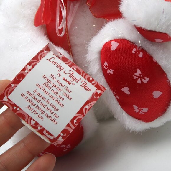 Vintage GANZ Loving Angel Bear Heart Valentines Animation Glitter Wings White - Picture 5 of 9